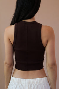 Soldout.NYC high neck cropped not so basic tank top chocolate heavy weight rib | Pipe and Row