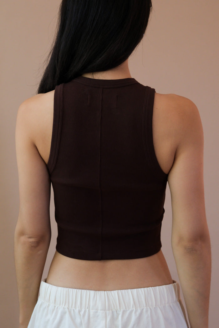 Soldout.NYC high neck cropped not so basic tank top chocolate heavy weight rib | Pipe and Row