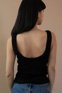 Soldout.NYC ribbed scoop it up tank top in black. 1038 PIPE AND ROW
