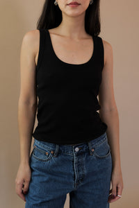 Soldout.NYC ribbed scoop it up tank top in black. 1038 PIPE AND ROW Seattle