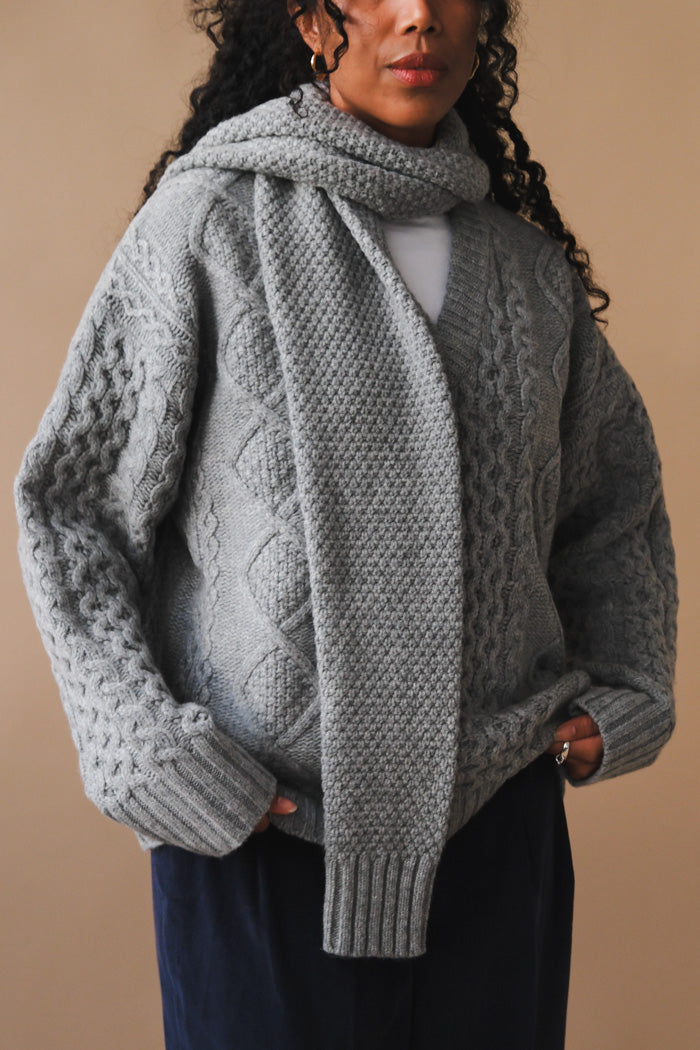 Still Here Minnesota heather grey wool v-neck sweater built in