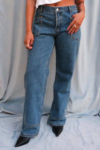 Still Here Supply jean classic blue utilitarian straight leg mid rise | Pipe and Row