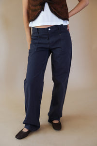 Still Here Supply jean navy canvas utilitarian straight leg mid rise | Pipe and Row