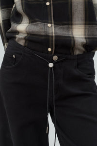 Still Here cool jeans true black toggle drawstring no waistband wide leg | Pipe and Row Seattle