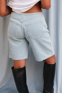 Still_here_Cool_shorts_vintage_light_blue_cloud_fabric_drawstring_low waist_Pipe_and_Row_Seattle