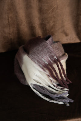 Super soft chunky charcoal toned plaid scarf light brown, chocolate brown, and cream yellow PIPE AND ROW