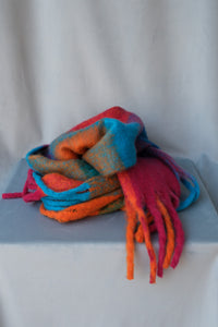 Super soft chunky multi colored toned plaid scarf colorful teal, red, and orange PIPE AND ROW