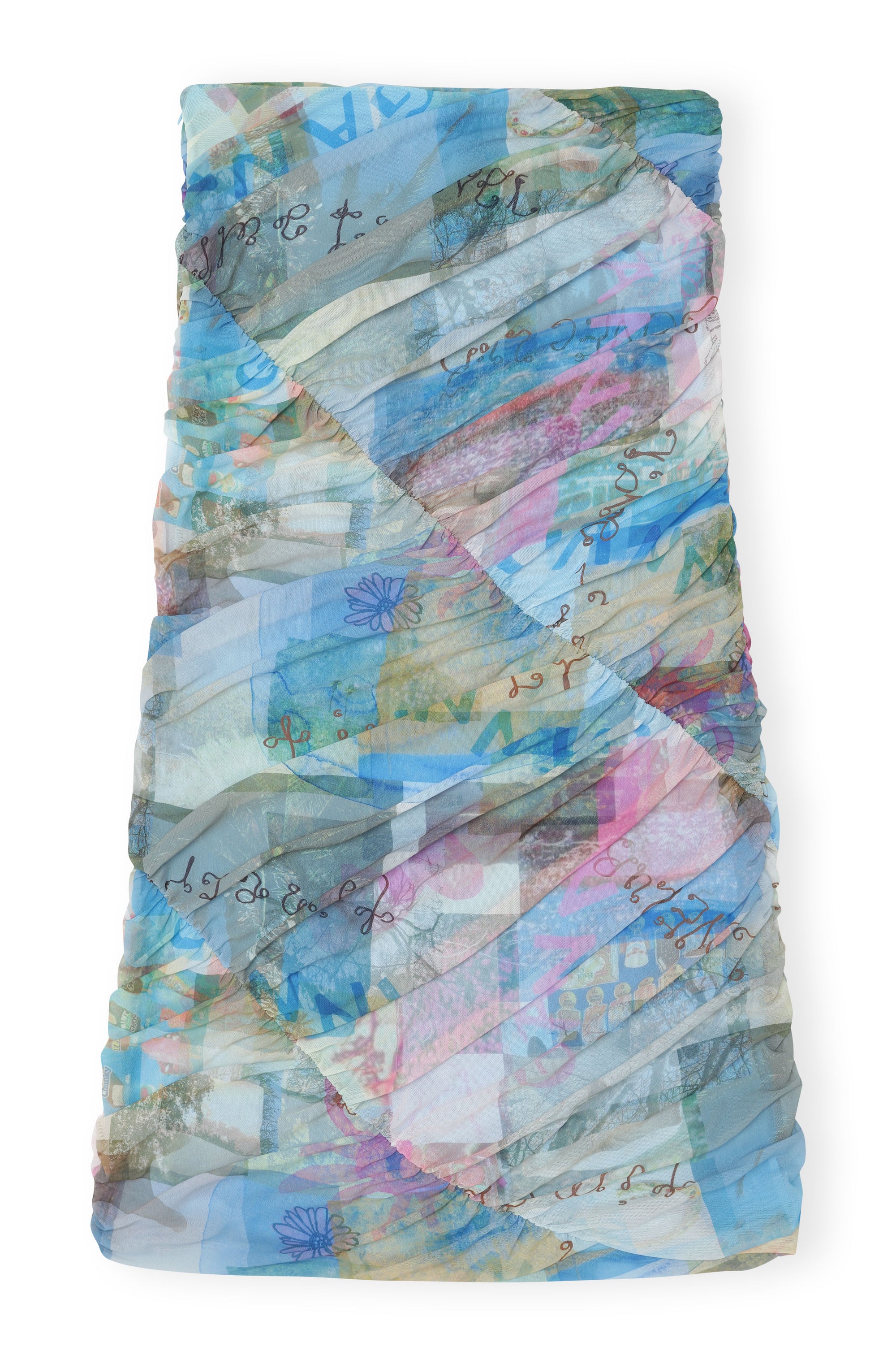 Ganni printed mesh ruched mesh midi skirt colorful abstract wild orchid print | Pipe and Row