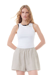 Ganni soft cotton fitted rib tank top bright white | PIPE AND ROW