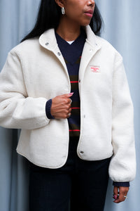Thinking Mu Kourtney polar fleece jacket white ecru shearling  sheep vegan Pipe and Row Seattle