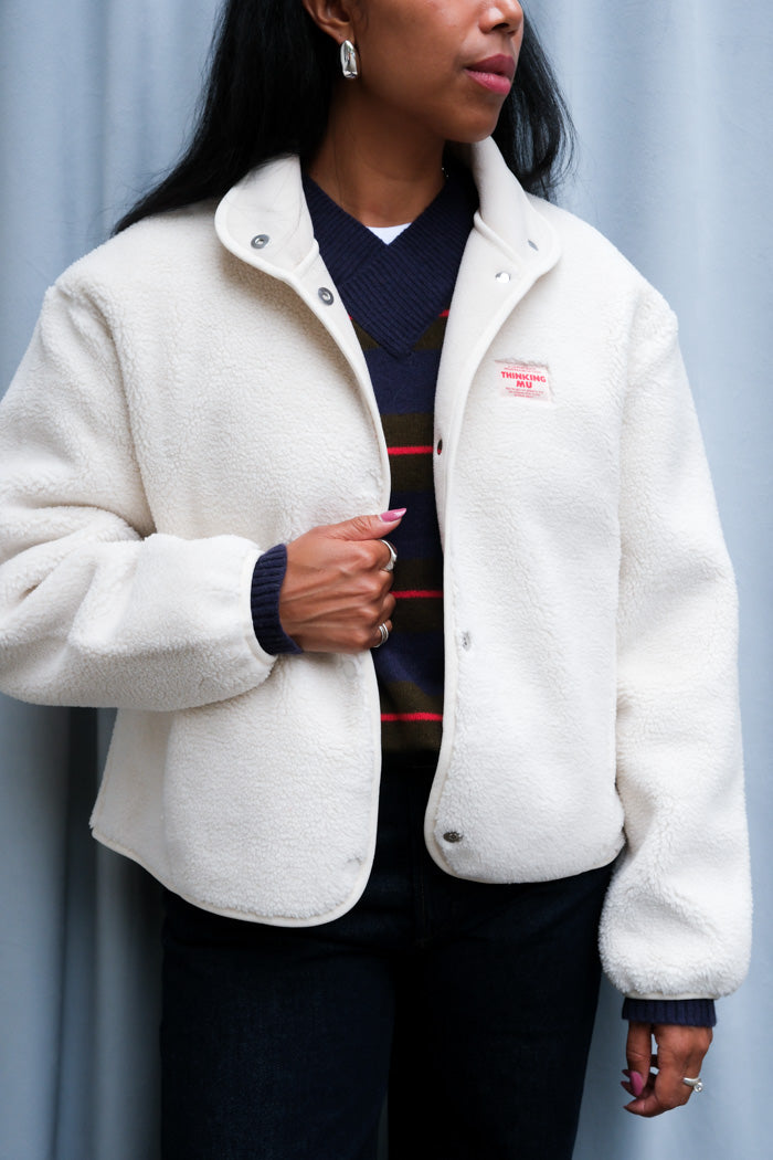 Thinking Mu Kourtney polar fleece jacket white ecru shearling  sheep vegan Pipe and Row Seattle