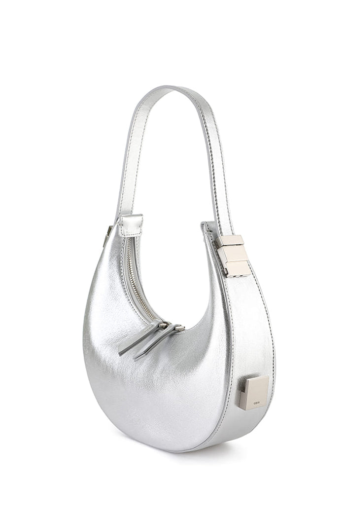 Osoi crescent Toni mini bag metallic foiled silver leather | Pipe and Row