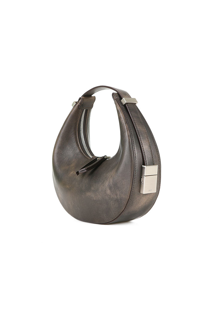 Osoi crescent shaped Toni mini bag stain brown worn leather | Pipe and Row