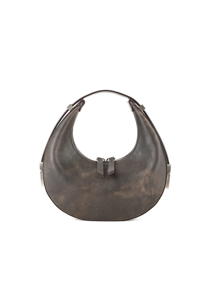 Osoi crescent shaped Toni mini bag stain brown worn leather | Pipe and Row