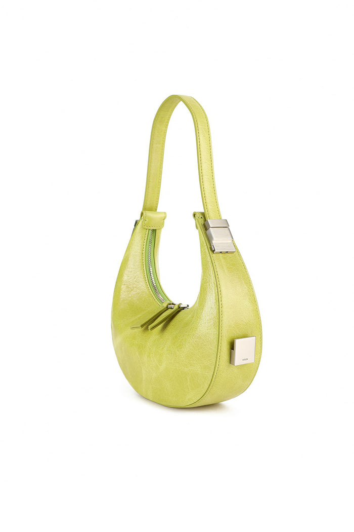 Osoi crescent shaped Toni mini handbag yellow lime green leather | Pipe and Row