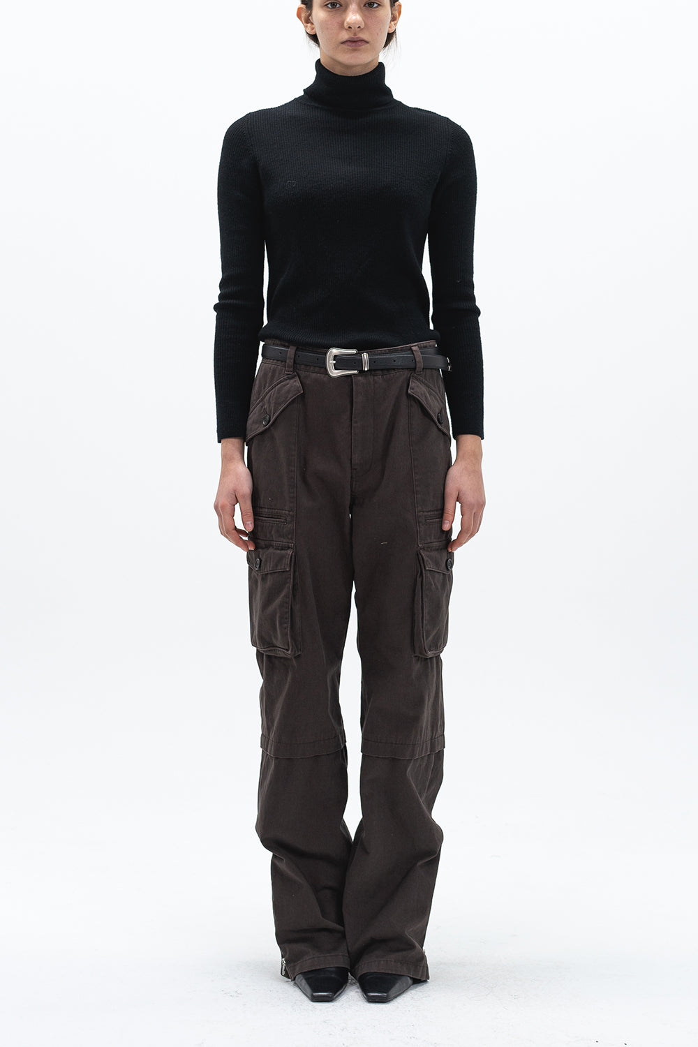 Tonywack black pebble leather thin belt silver western buckle | PIPE AND ROW