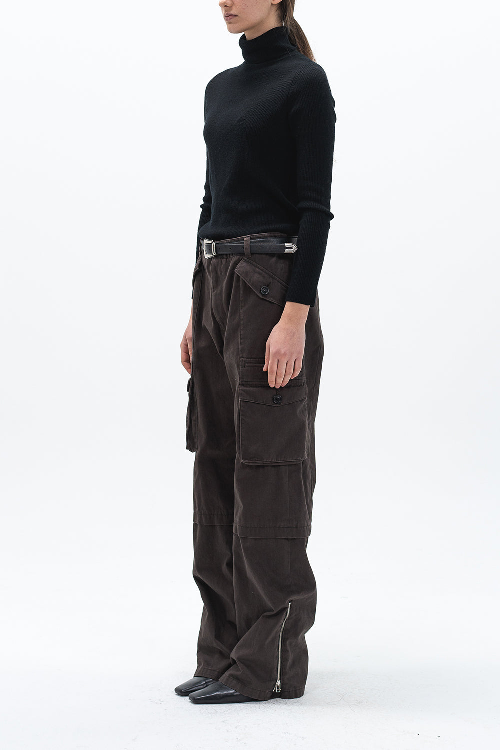 Tonywack black pebble leather thin belt silver western buckle | PIPE AND ROW