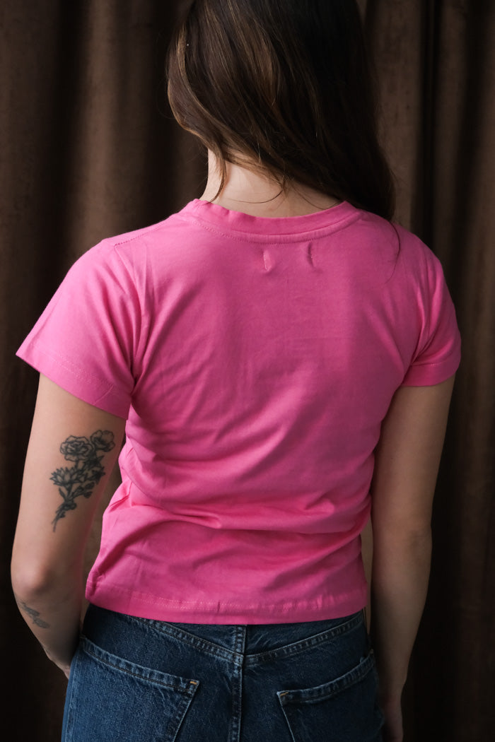 Tyler McGillivary pink Stella tee red lipstick graphic PIPE AND ROW