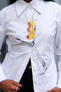 Tyler McGillivary white button down shirt martini printed graphic | Pipe and Row