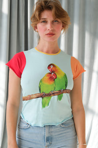 Tyler Mcgillivary Lovebird print Tee baby tee orange color blocked sleeves | PIPE AND ROW
