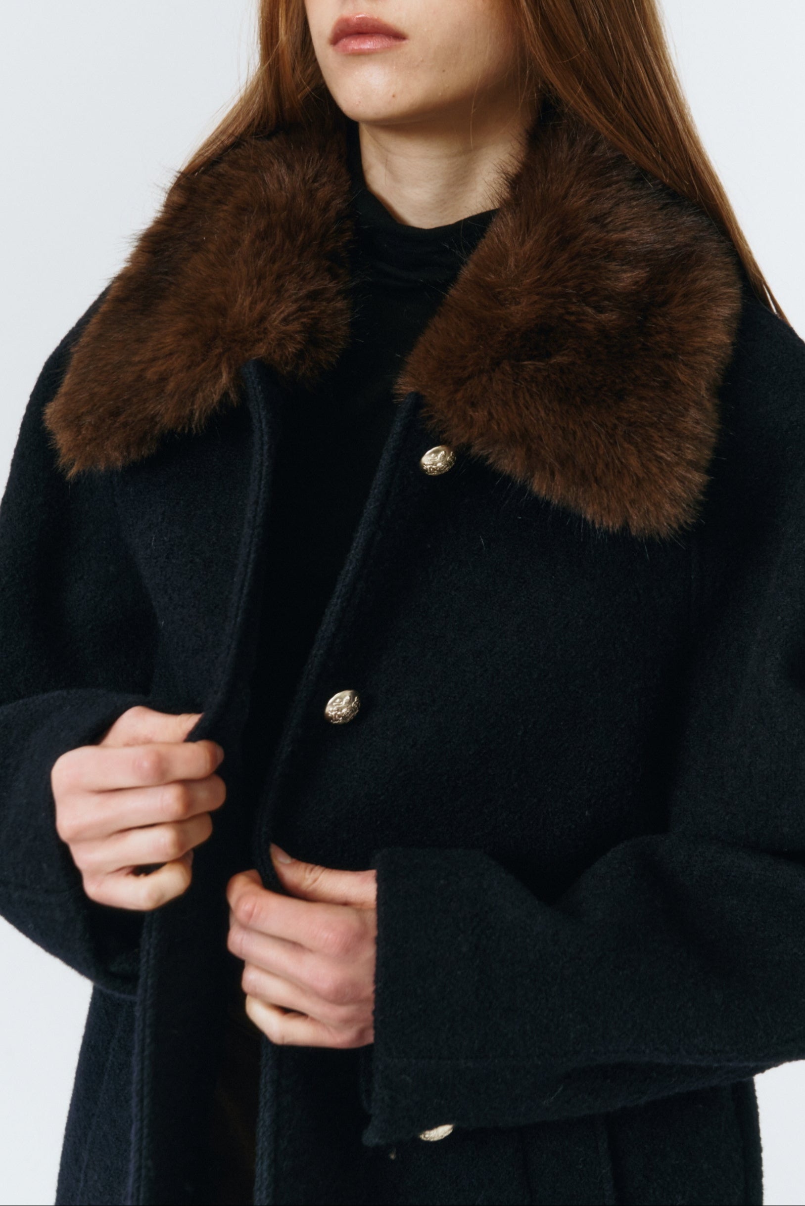 BOUCLE WOOL HALF COAT