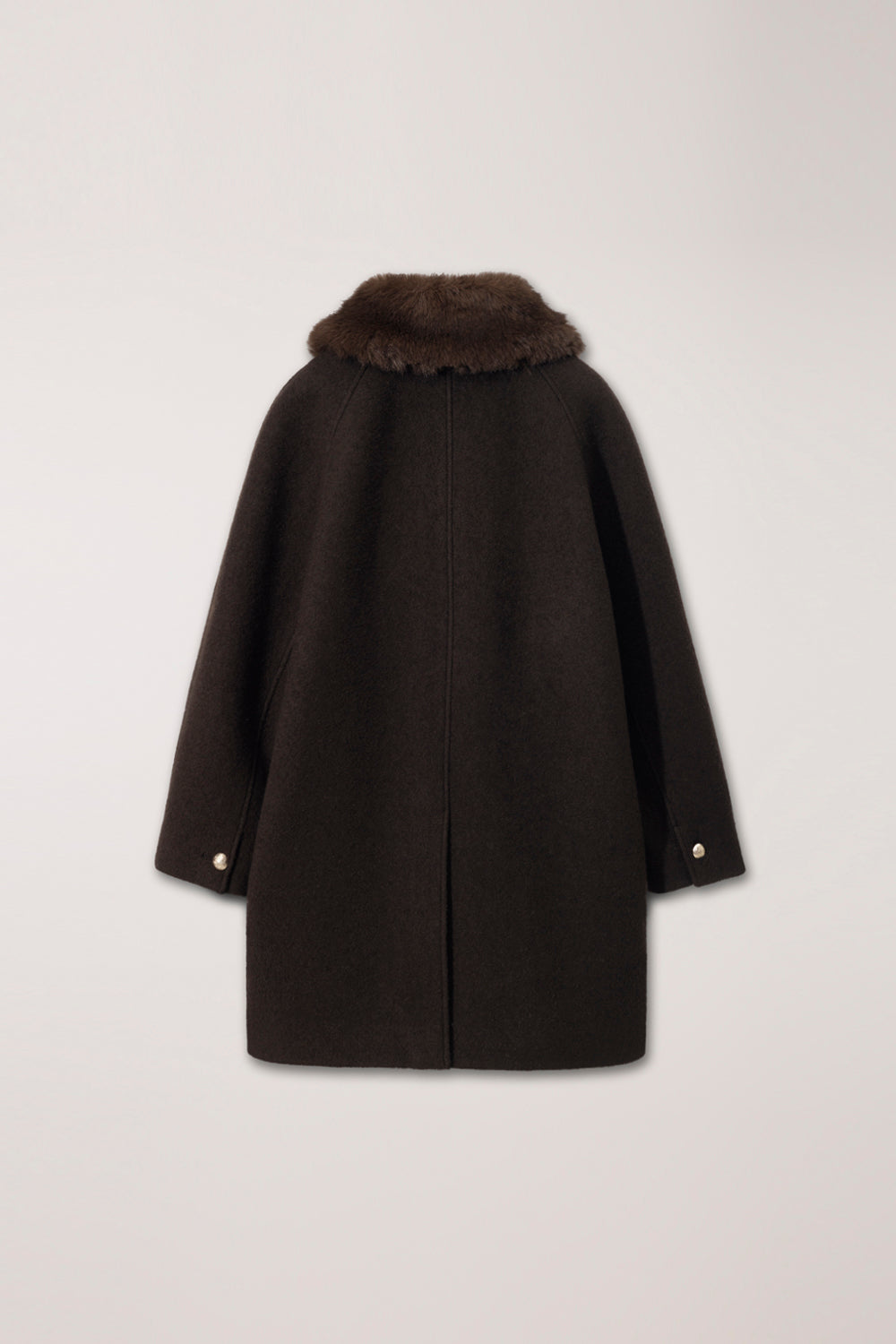Dunst brown boucle wool half coat removable faux fur collar | Pipe and Row