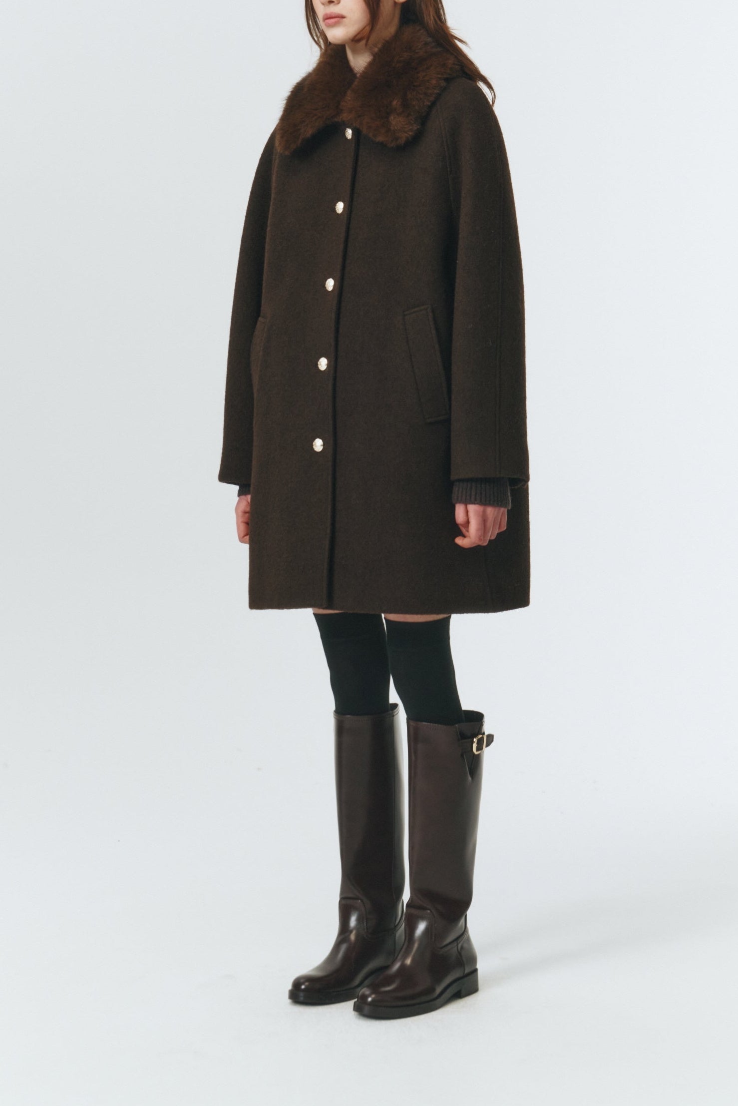 BOUCLE WOOL HALF COAT