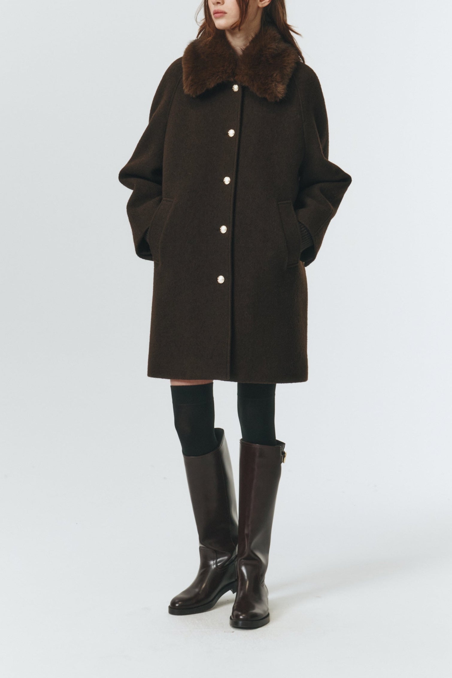 BOUCLE WOOL HALF COAT