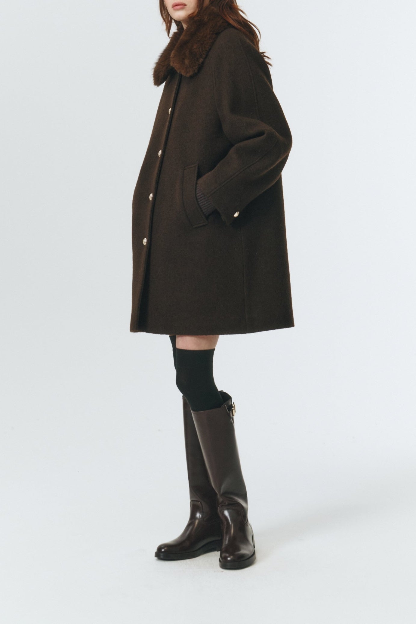 BOUCLE WOOL HALF COAT