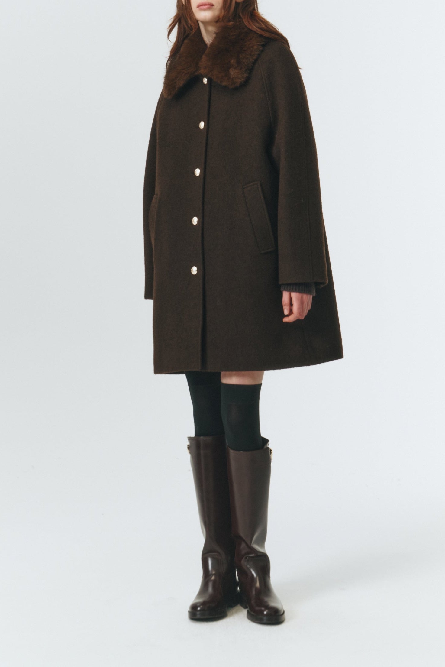 BOUCLE WOOL HALF COAT