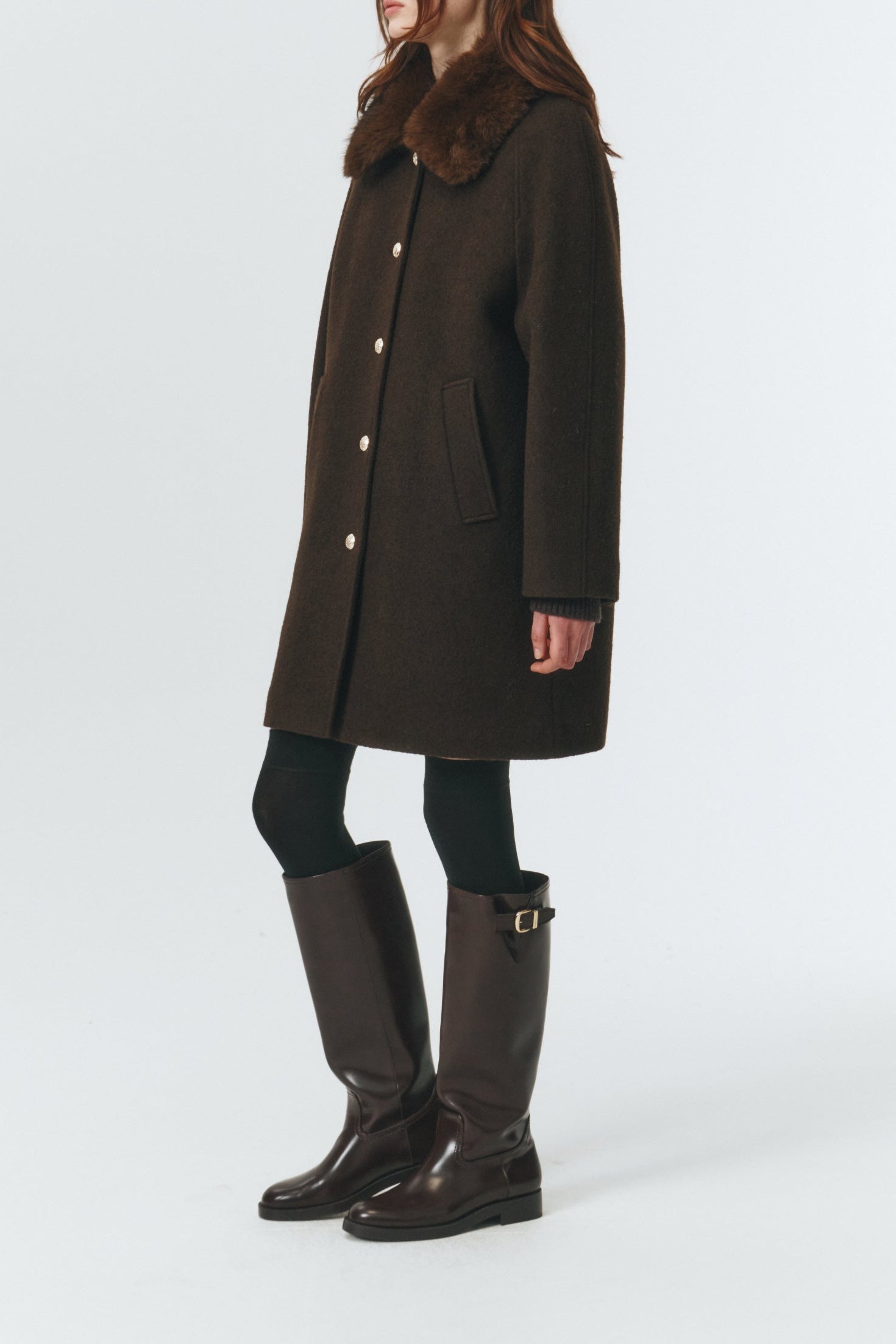 BOUCLE WOOL HALF COAT