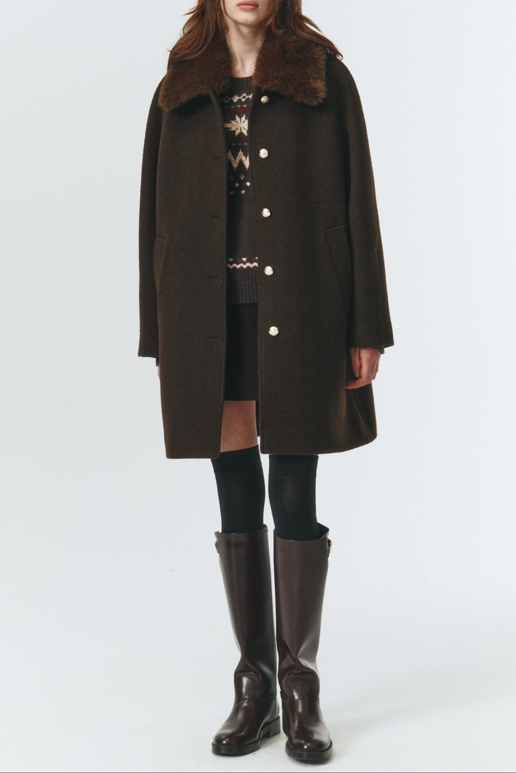 BOUCLE WOOL HALF COAT