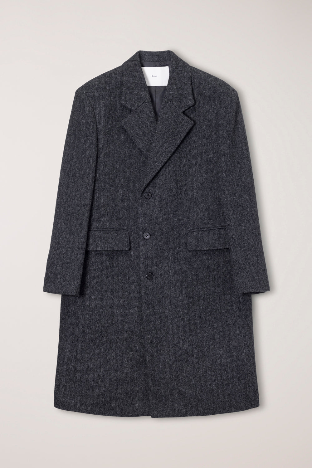 Dunst unisex boxy tailored wool coat grey herringbone. UDCO6D124G2 PIPE AND ROW