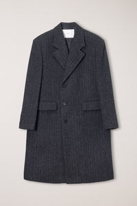 Dunst unisex boxy tailored wool coat grey herringbone. UDCO6D124G2 PIPE AND ROW