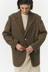 Dunst classic 2 button wool blazer in brown check PIPE AND ROW