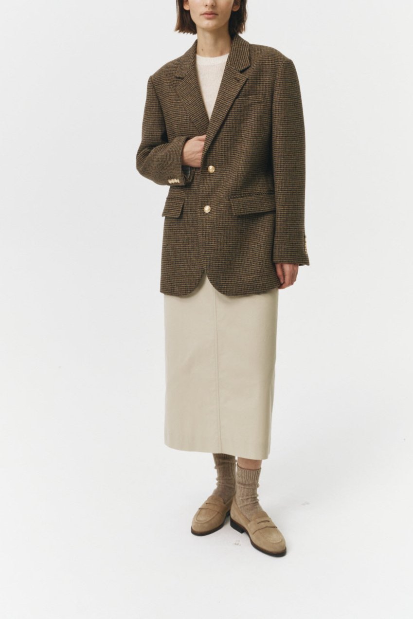 Dunst classic 2 button wool blazer in brown check PIPE AND ROW