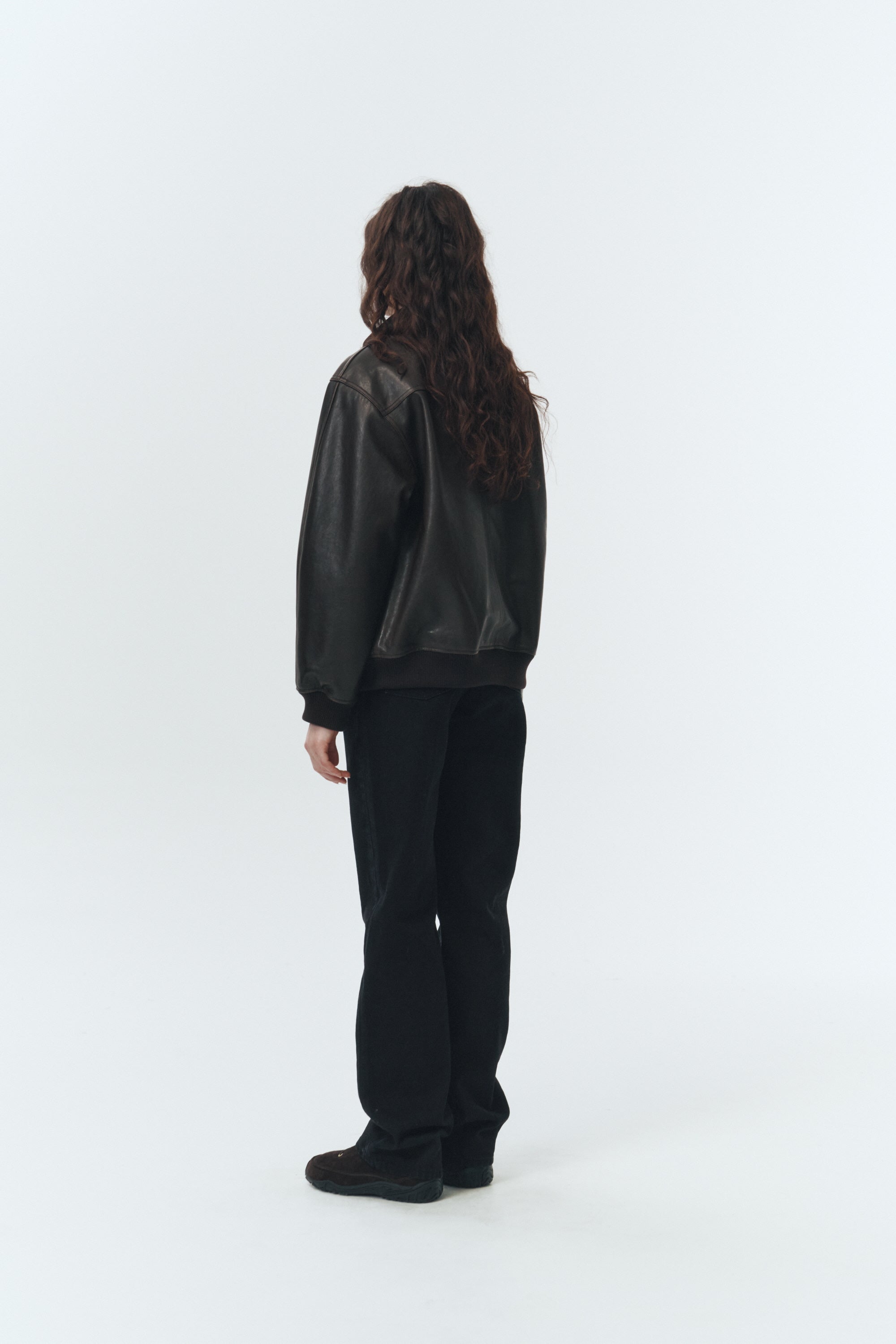 UNISEX STAND COLLARED LEATHER BLOUSON