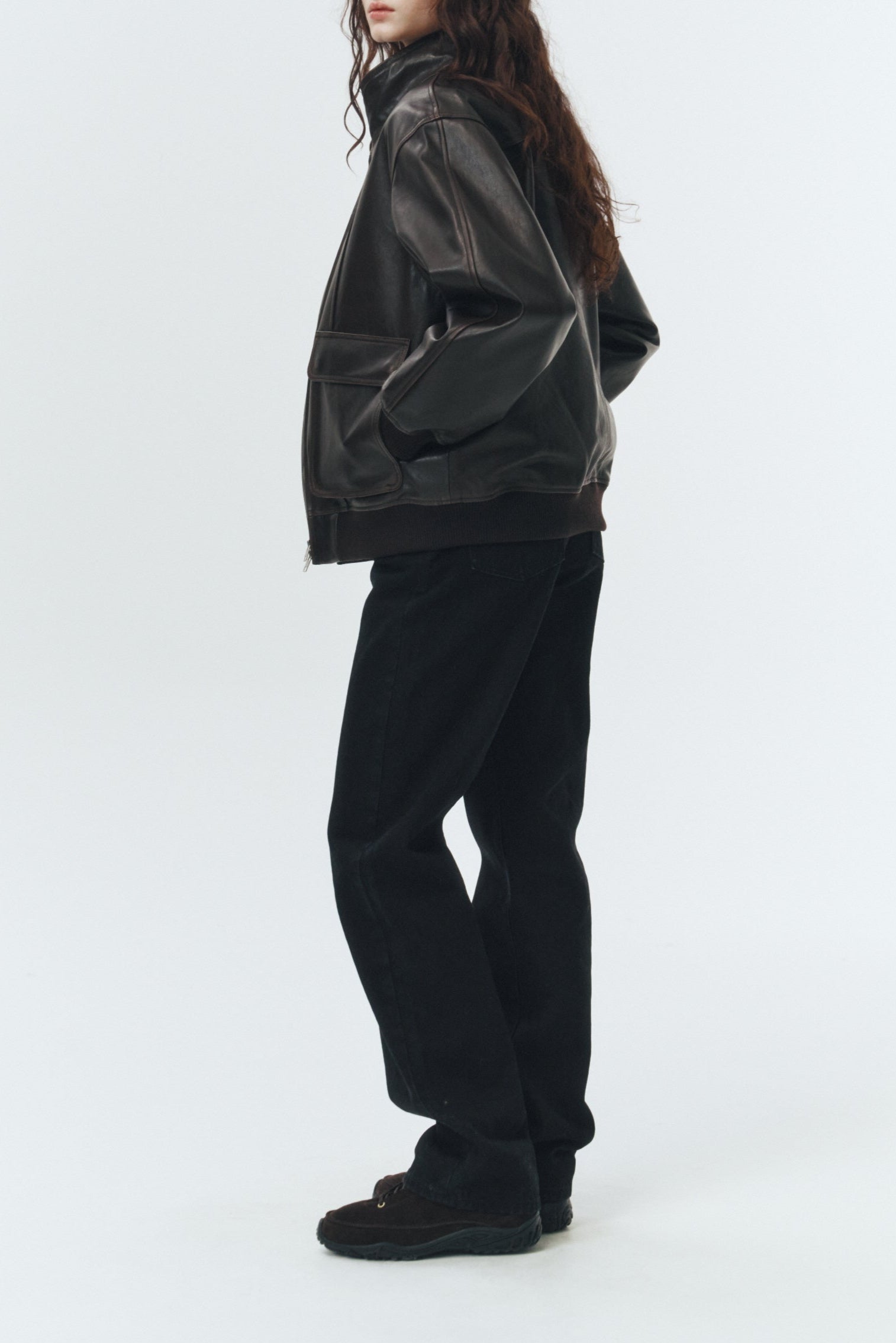 UNISEX STAND COLLARED LEATHER BLOUSON