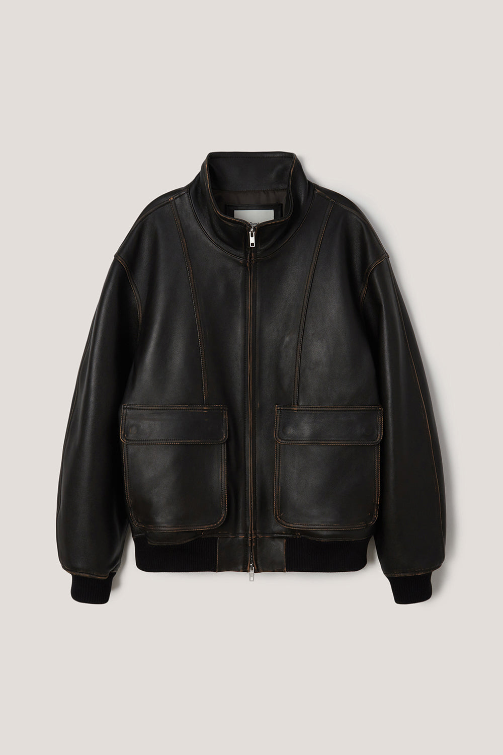UNISEX STAND COLLARED LEATHER BLOUSON