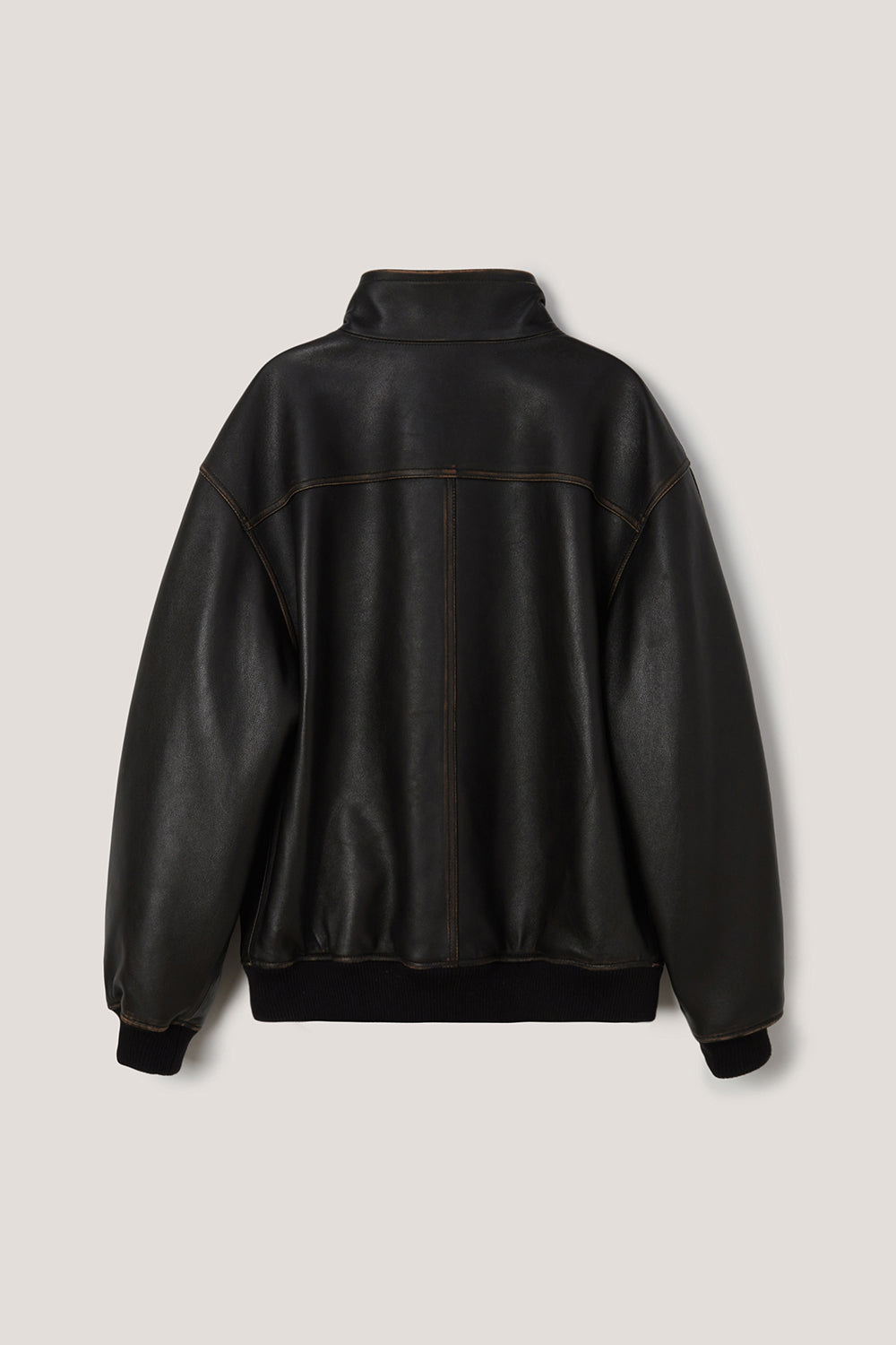 UNISEX STAND COLLARED LEATHER BLOUSON