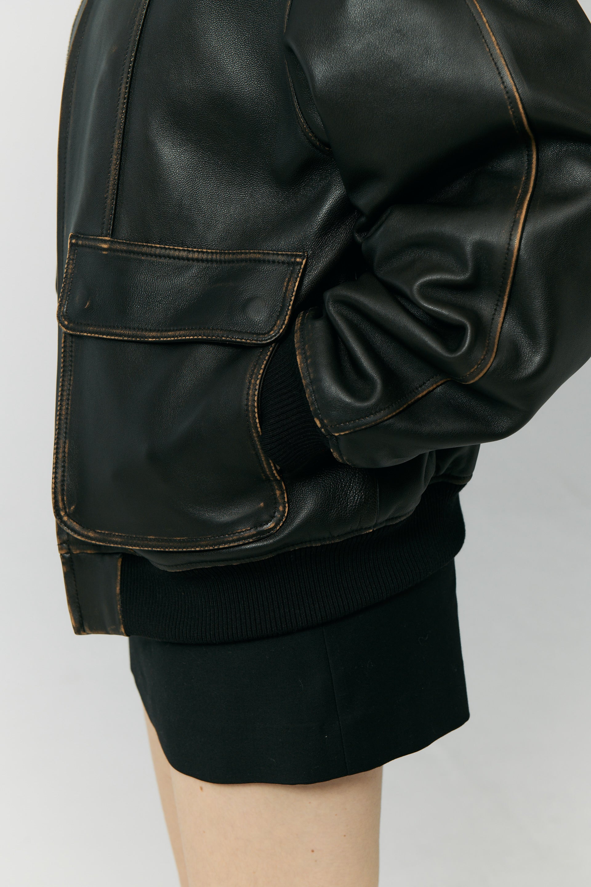 UNISEX STAND COLLARED LEATHER BLOUSON