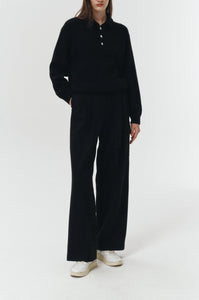 Dunst wool Baker cargo trousers pant black wide straight| Pipe and Row