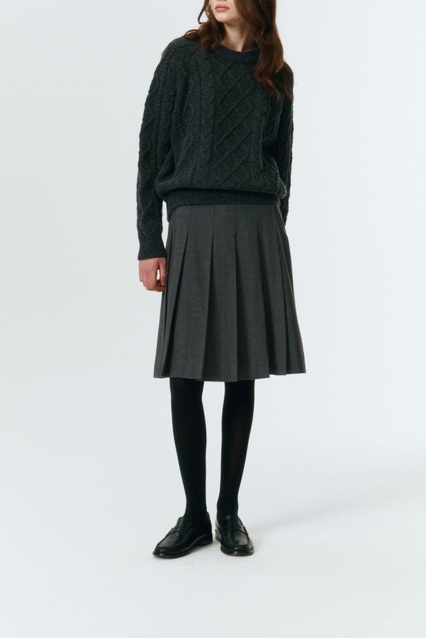 FLANNEL PLEATS MIDI SKIRT