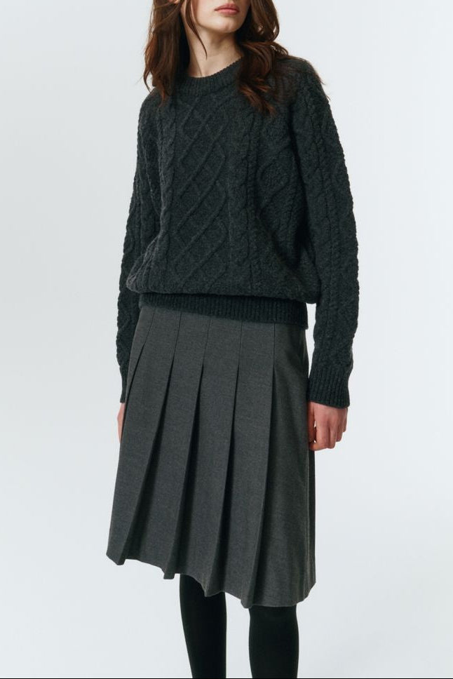 FLANNEL PLEATS MIDI SKIRT