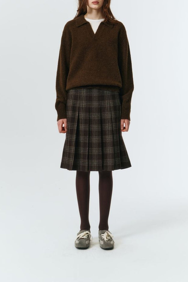 FLANNEL PLEATS MIDI SKIRT