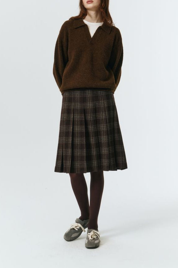 FLANNEL PLEATS MIDI SKIRT