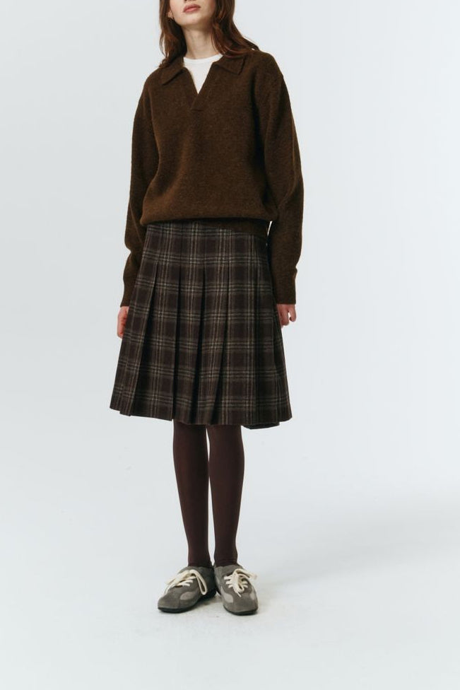 FLANNEL PLEATS MIDI SKIRT