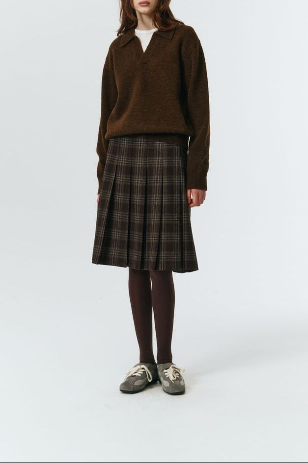 FLANNEL PLEATS MIDI SKIRT