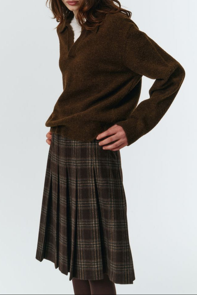 FLANNEL PLEATS MIDI SKIRT