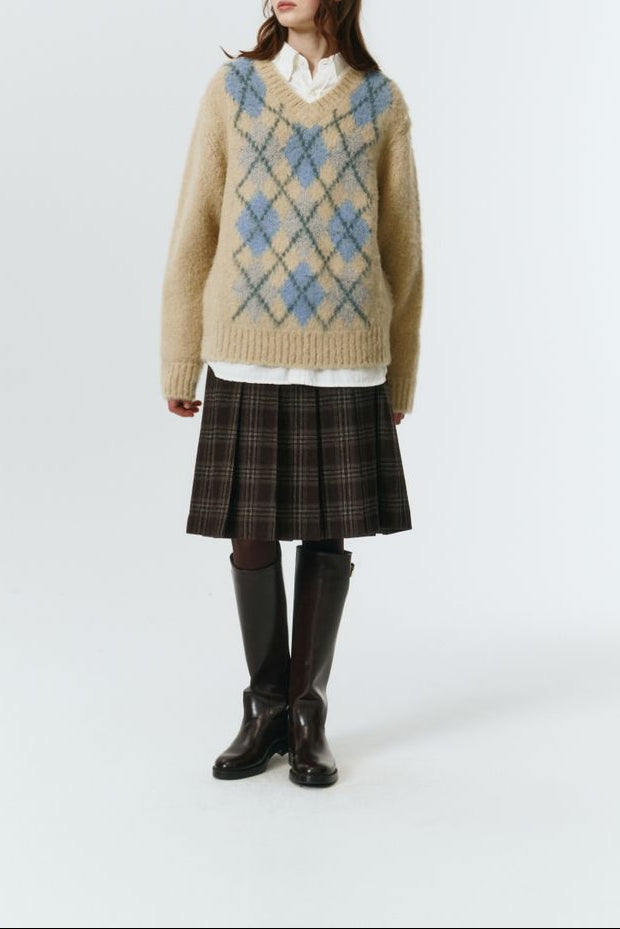 FLANNEL PLEATS MIDI SKIRT